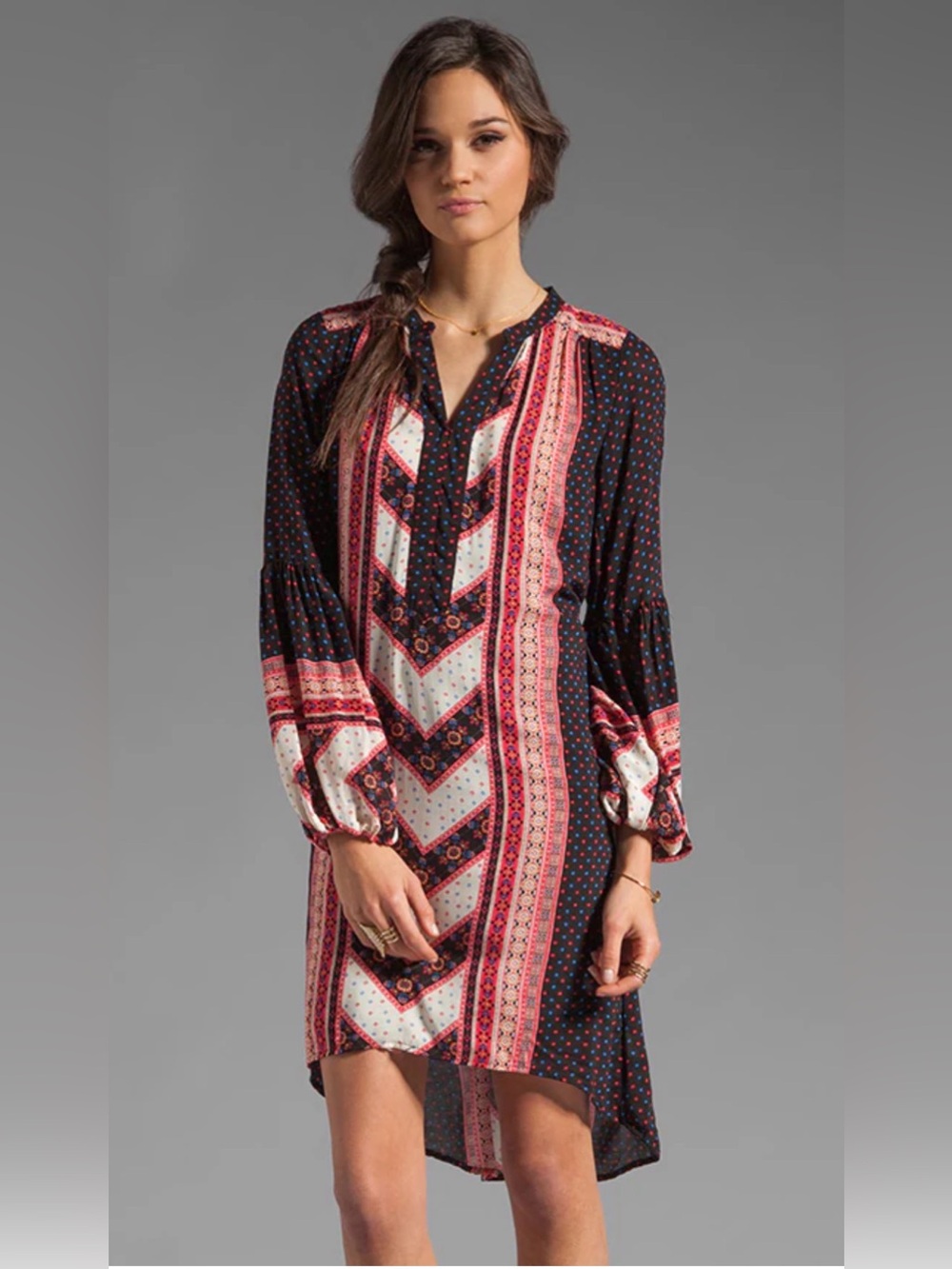 NWT Free People Boho Peacemaker Dress in Black Multi Print Size XS